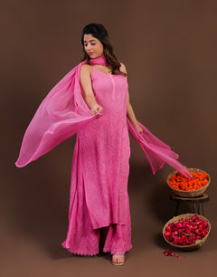 Pink Georgette Long Spaghetti 3 piece Set