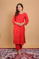 Red Chanderi Long Kurti 2 Piece Set