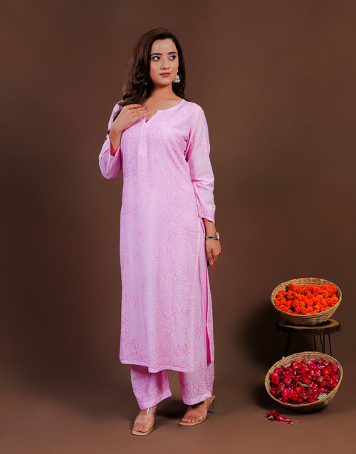 Urviya Chikankari Chanderi 2 piece Set Baby Pink