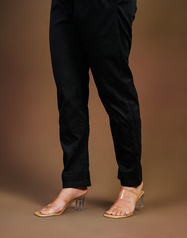 Urviya Chikankari Cotton Cigarette Black Pant
