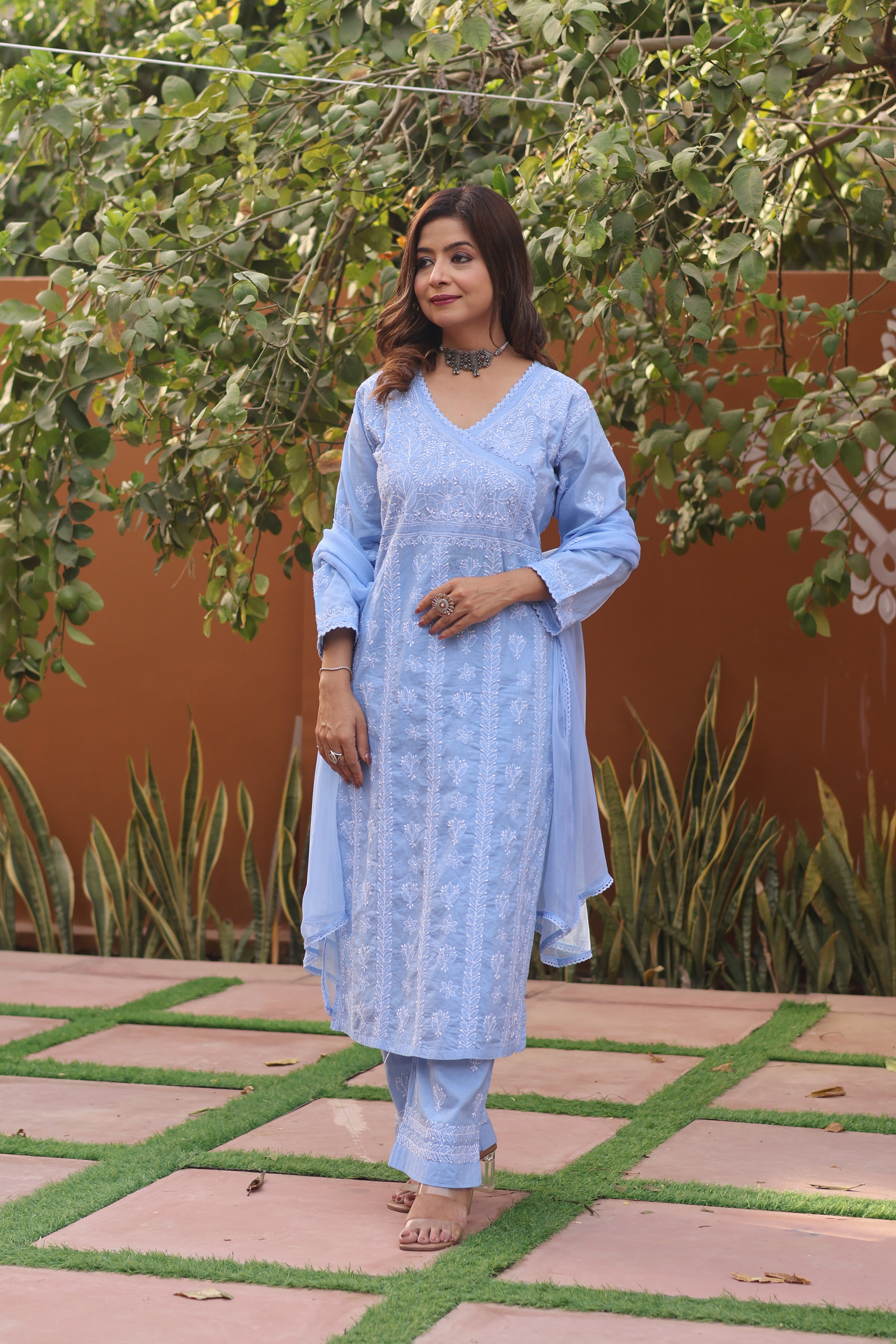 Blue Angarkha Cotton 3 Piece Set