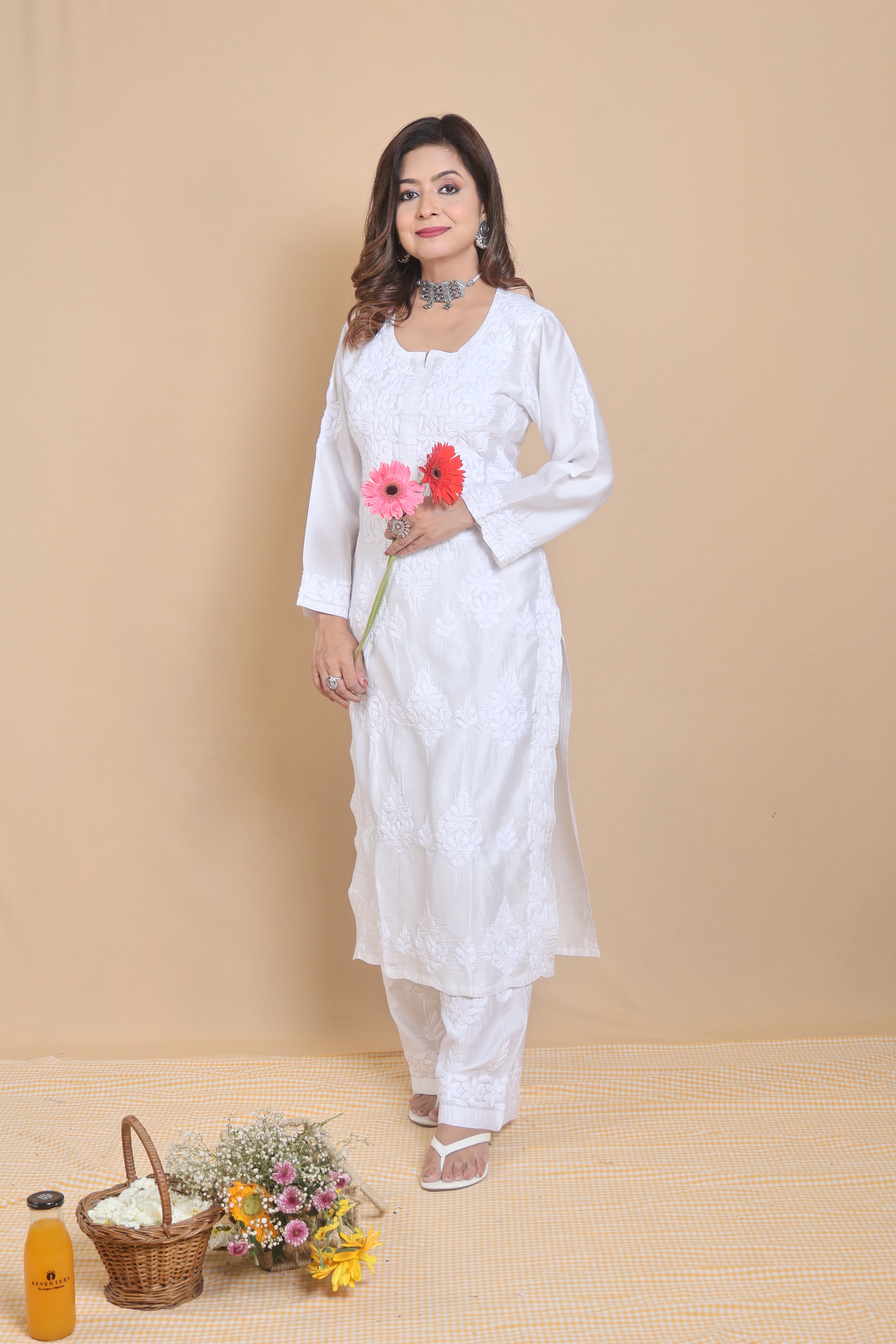 White Chanderi Ghaspatti 2 Piece Set