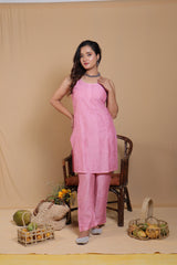 Pink Chanderi Spaghetti Bakhiya 2 Piece Set