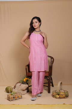Pink Chanderi Spaghetti Bakhiya 2 Piece Set