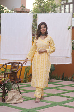 Yellow Angarkha Cotton 2 Piece Set