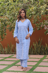 Blue Angarkha Cotton 2 Piece Set