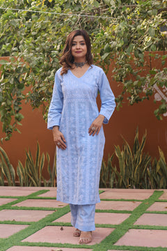 Blue Angarkha Cotton 2 Piece Set