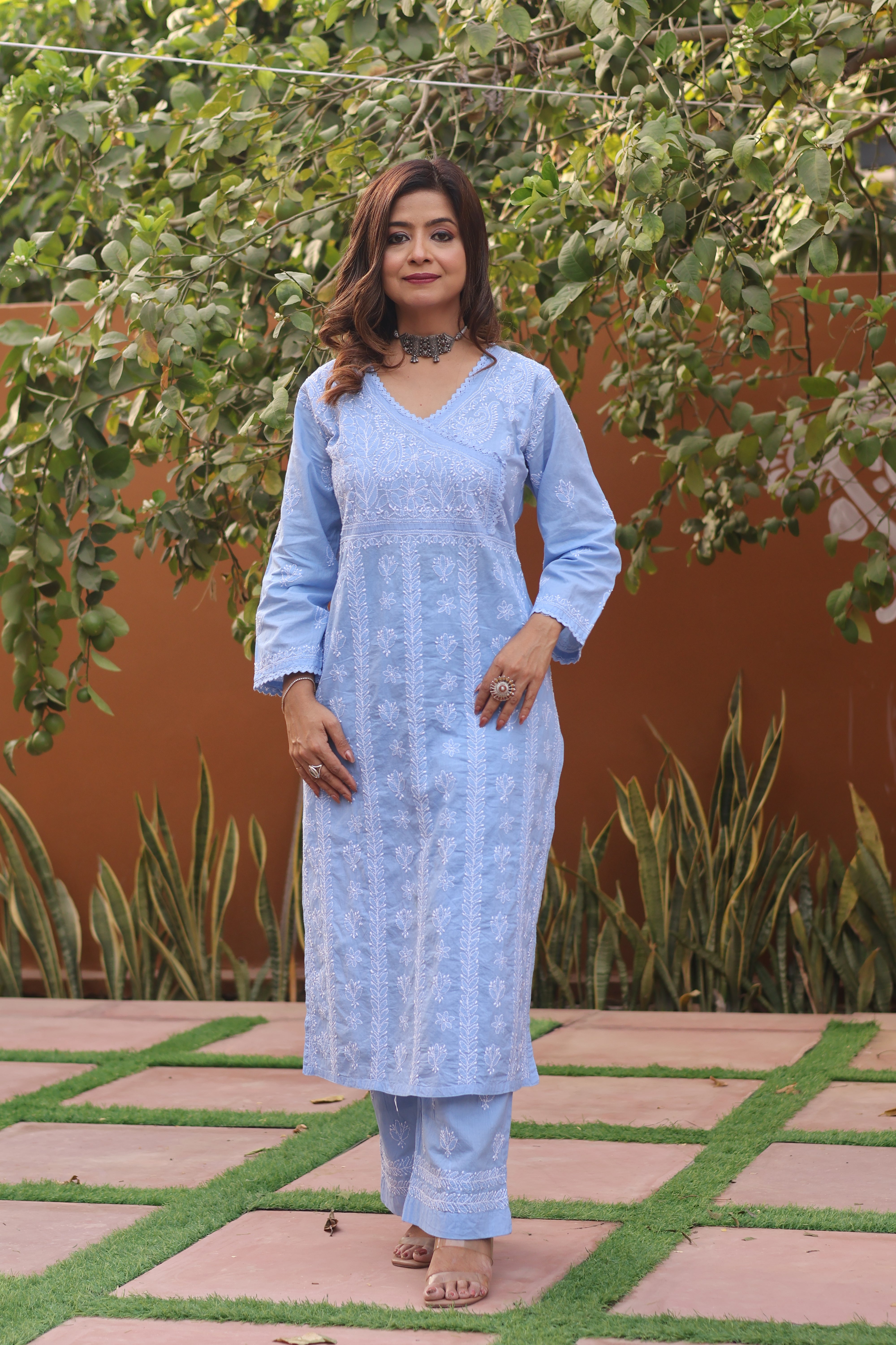 Blue Angarkha Cotton 2 Piece Set