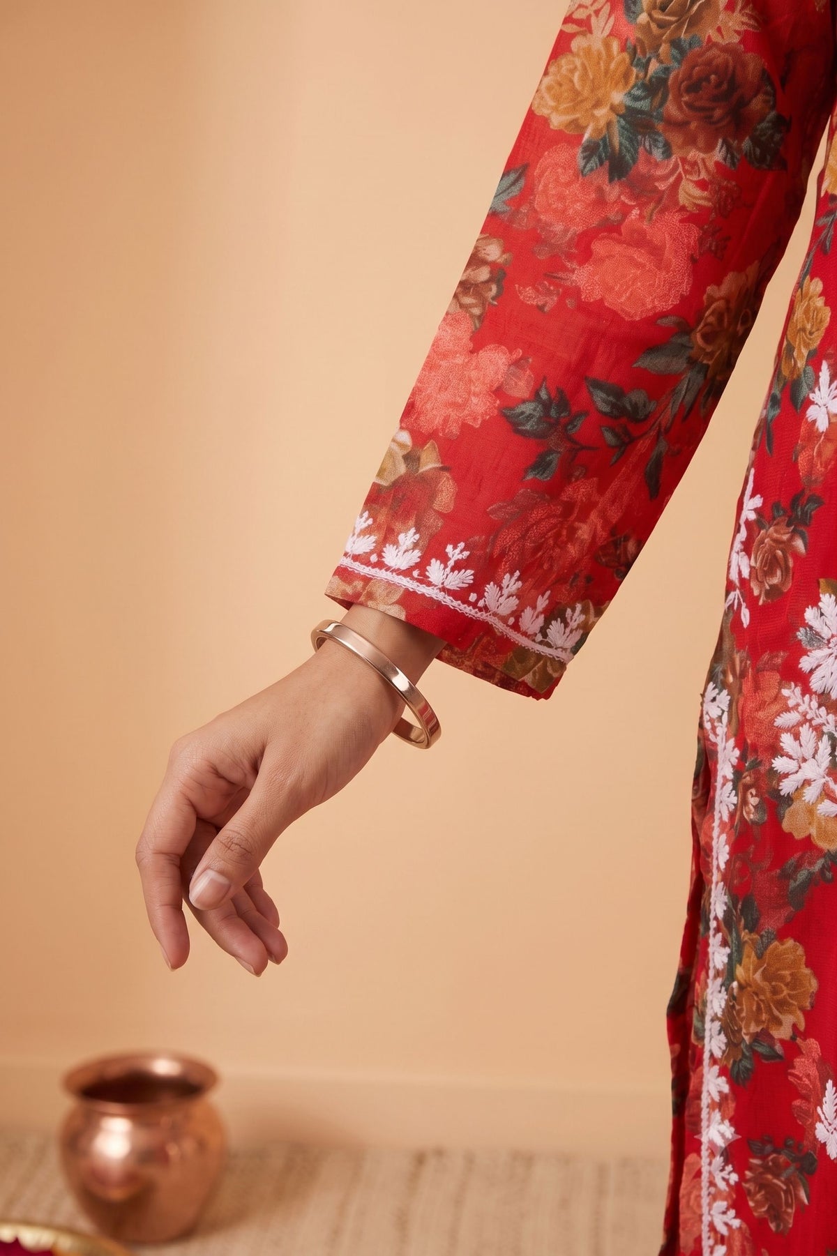 Red Cotton Printed Chikankari 2 Piece Set