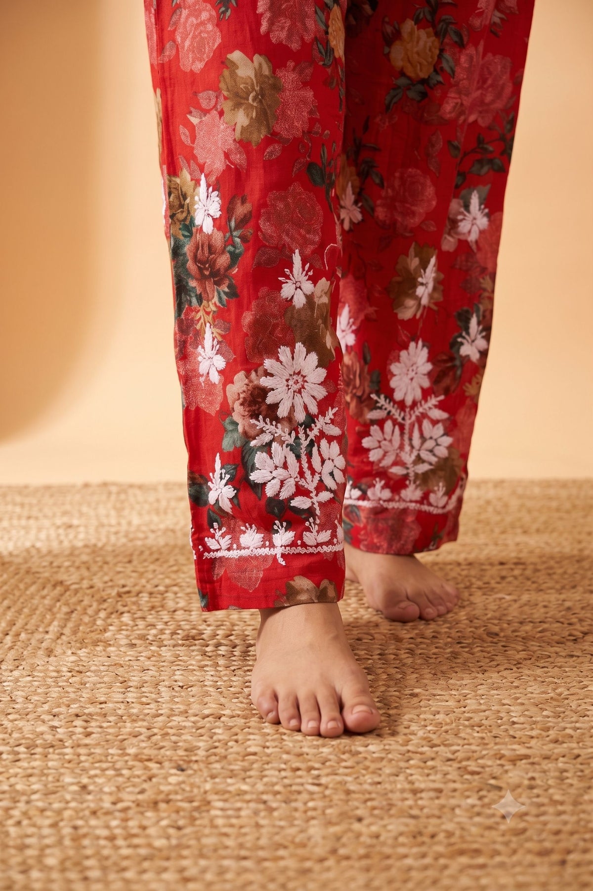 Red Cotton Printed Chikankari 2 Piece Set