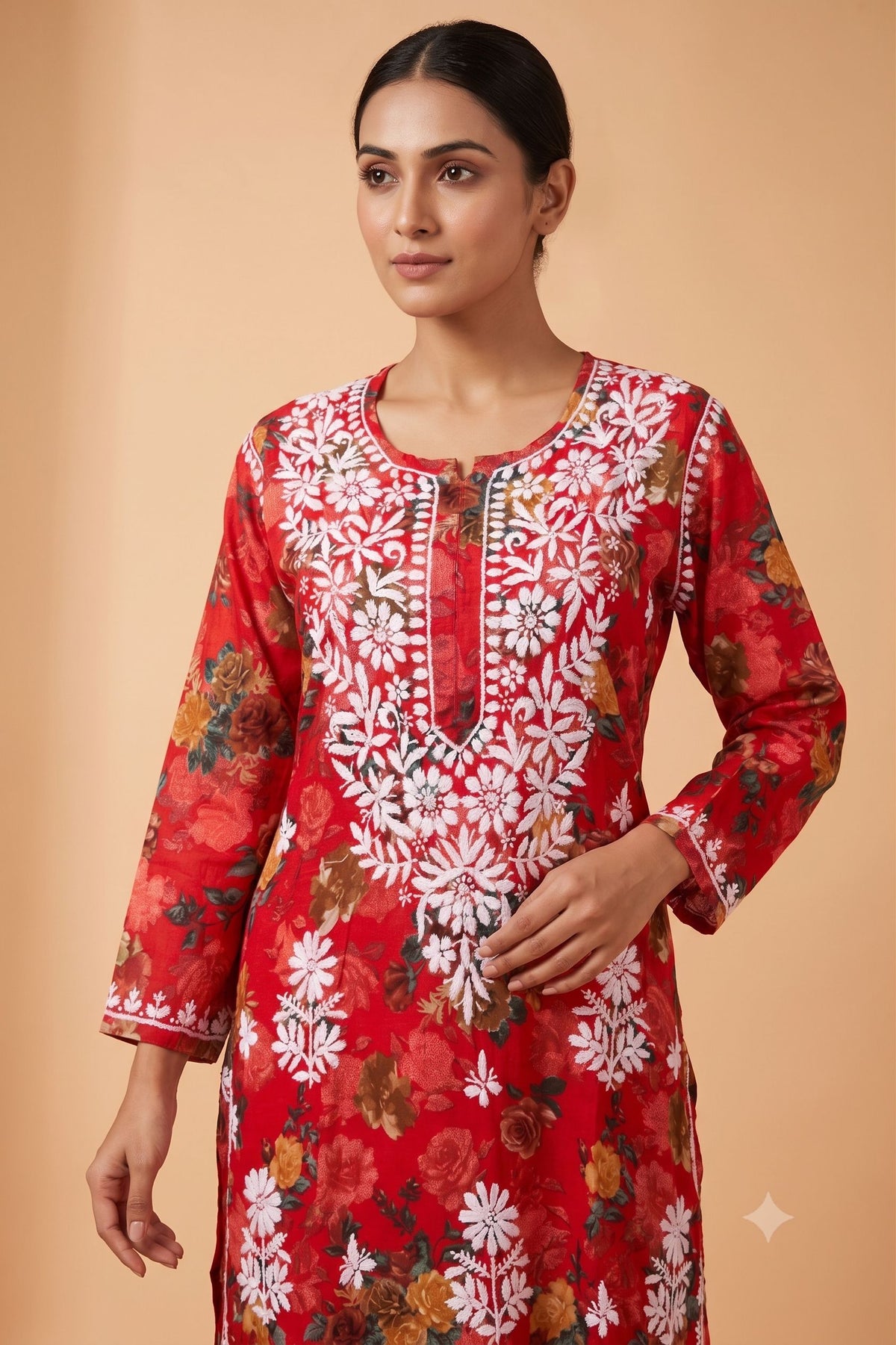 Red Cotton Printed Chikankari 2 Piece Set