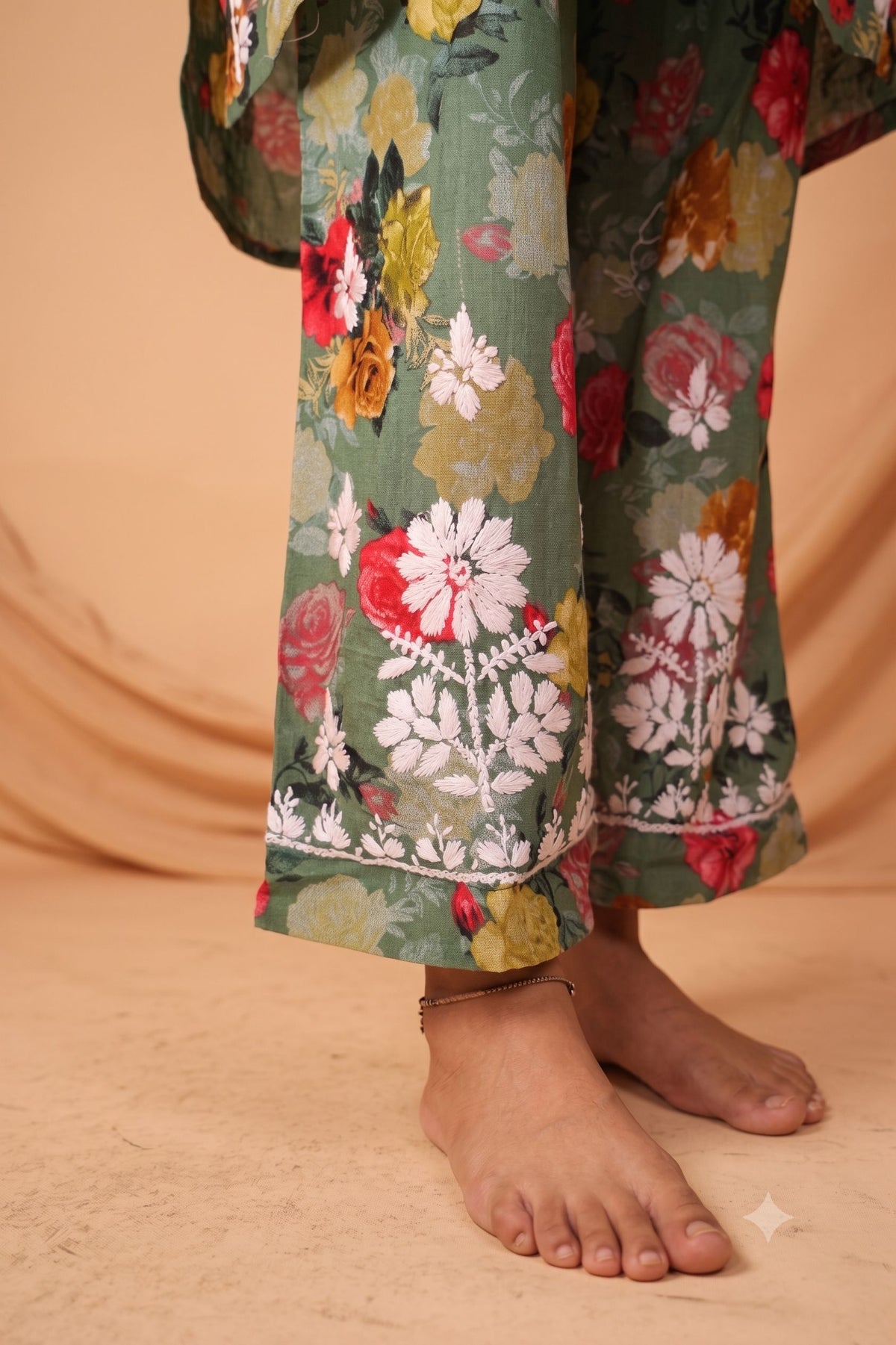 Green Cotton Printed Chikankari 2 Piece Set