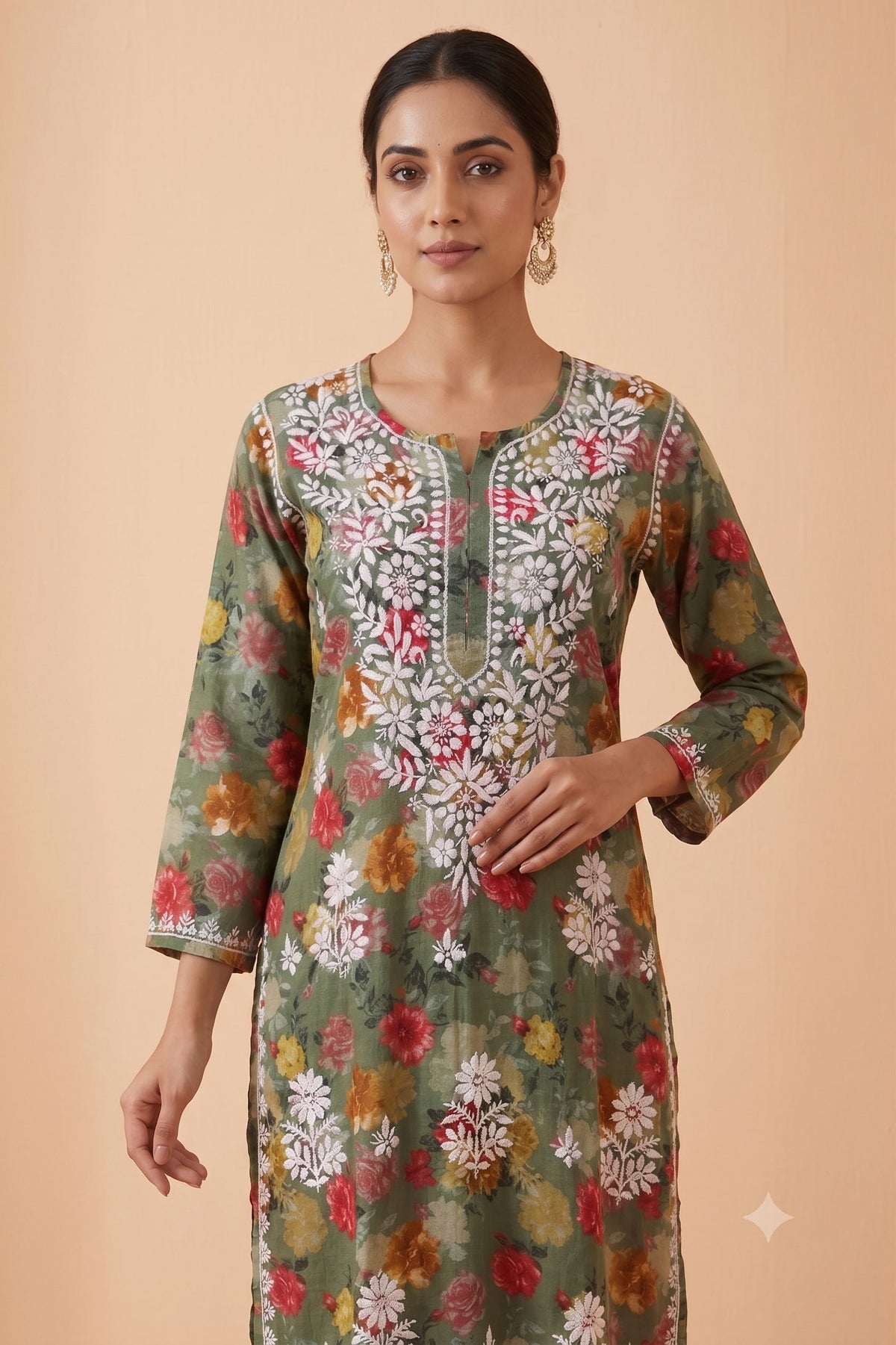 Green Cotton Printed Chikankari 2 Piece Set