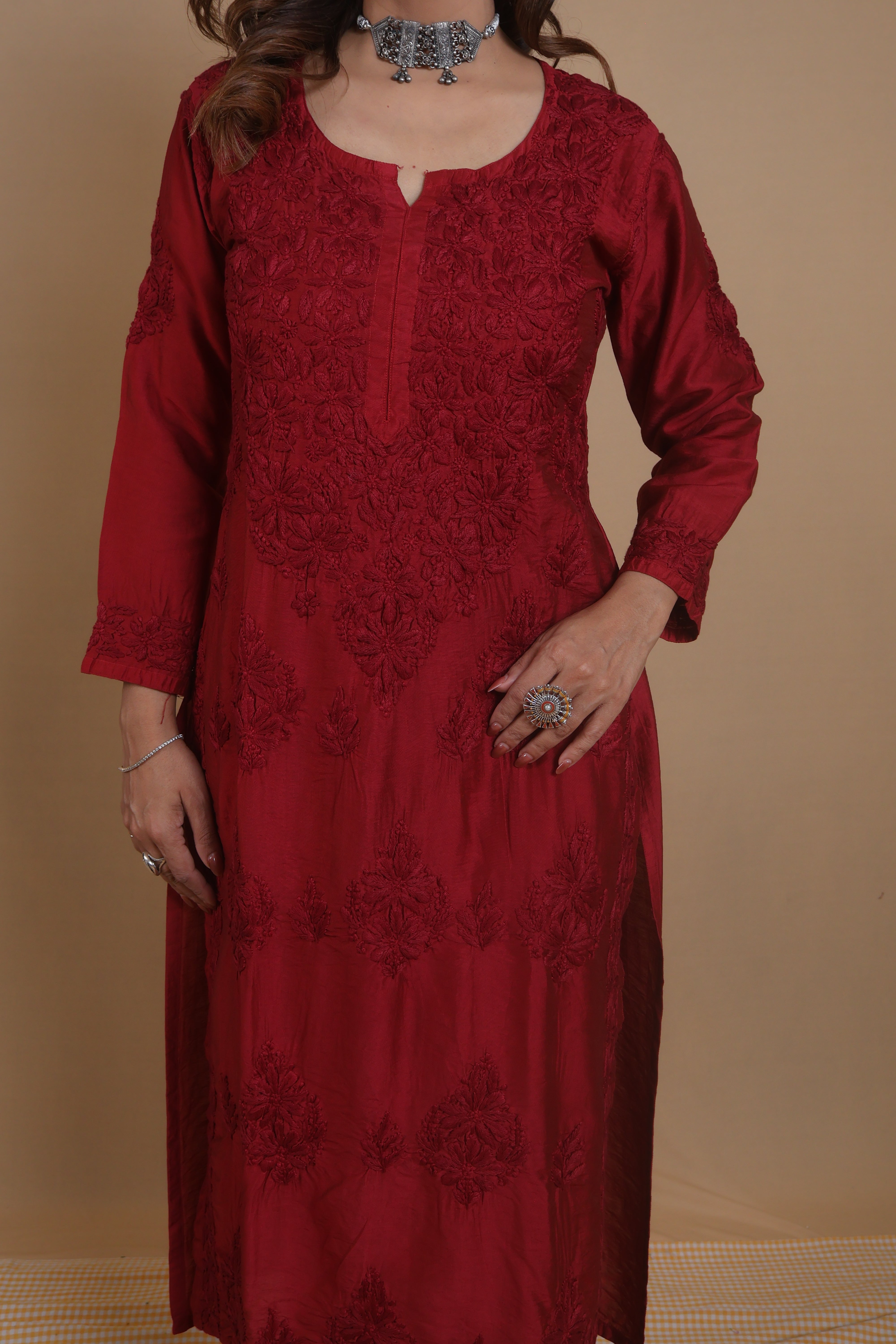 Red Chanderi Ghaspatti 3 Piece Set