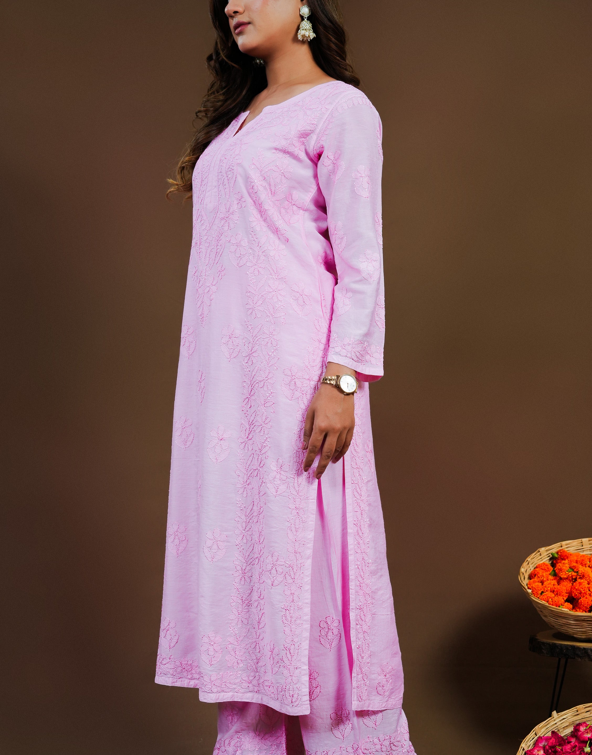 Urviya Chikankari Chanderi 2 piece Set Baby Pink