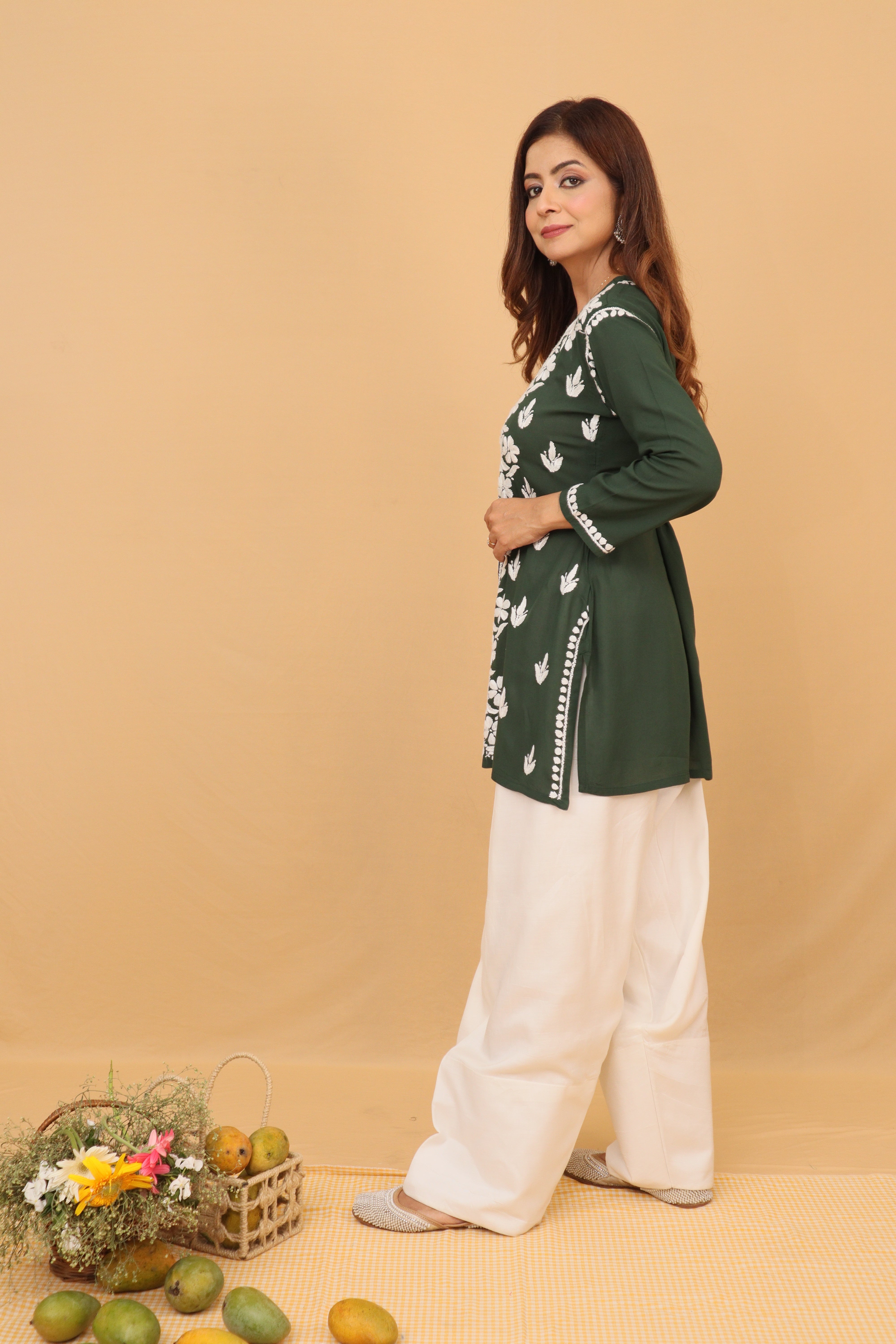 Dark Green Rayon Short Kurta Panel 3 Piece Set