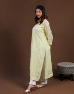 Urviya Chikankari Mul Chanderi Long Kurti – Nyra Cut with Jaali Boota Yellow
