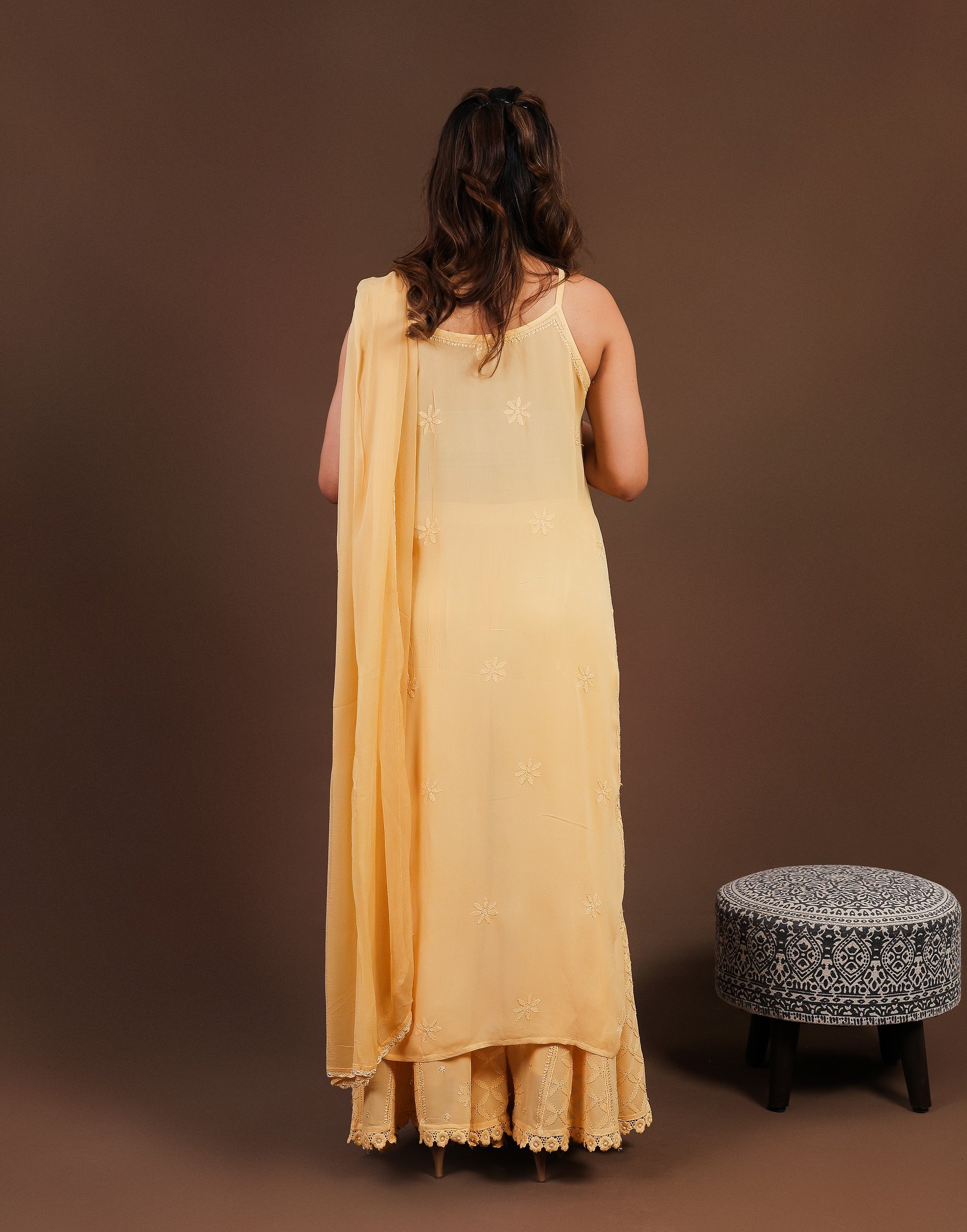 Urviya Chikankari Georgette 3 piece set - Long Spaghetti Yellow