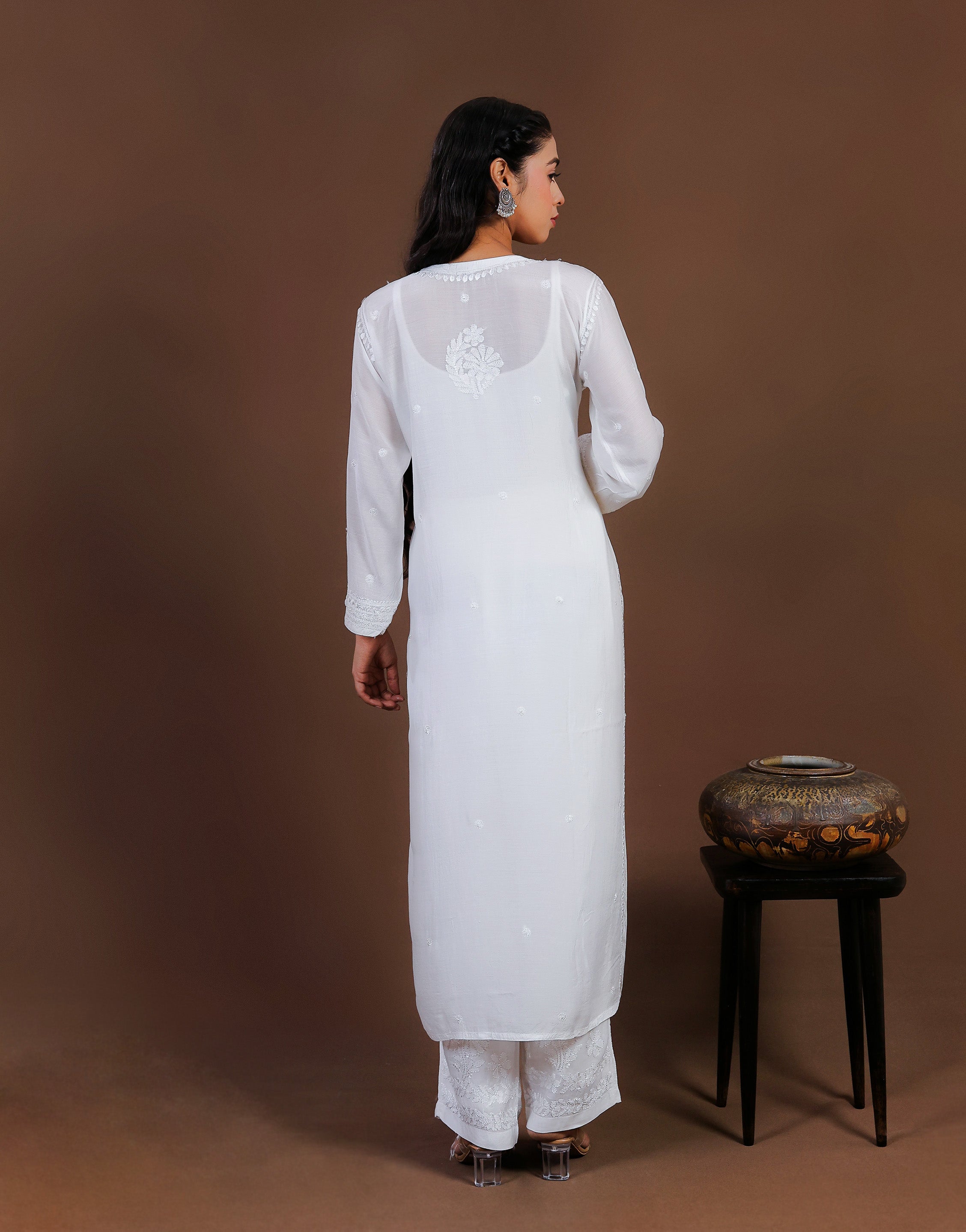 Urviya Chikankari Chanderi 2 piece Set White