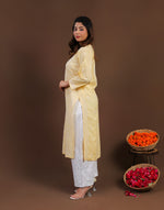 Urviya Chikankari Mul Cotton Long Kurti - Full Jaal Yellow