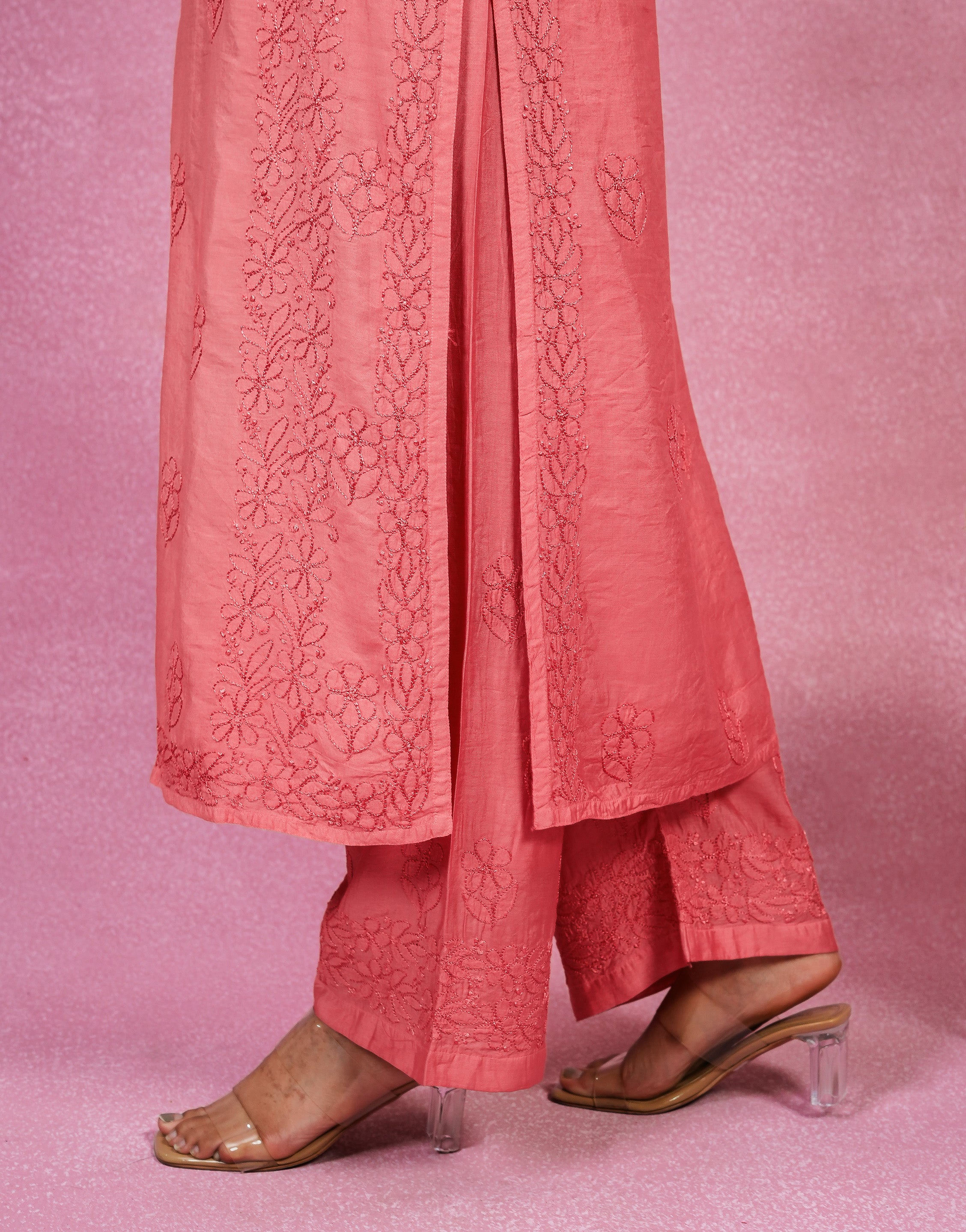 Urviya Chikankari Chanderi 2 piece Set Pink