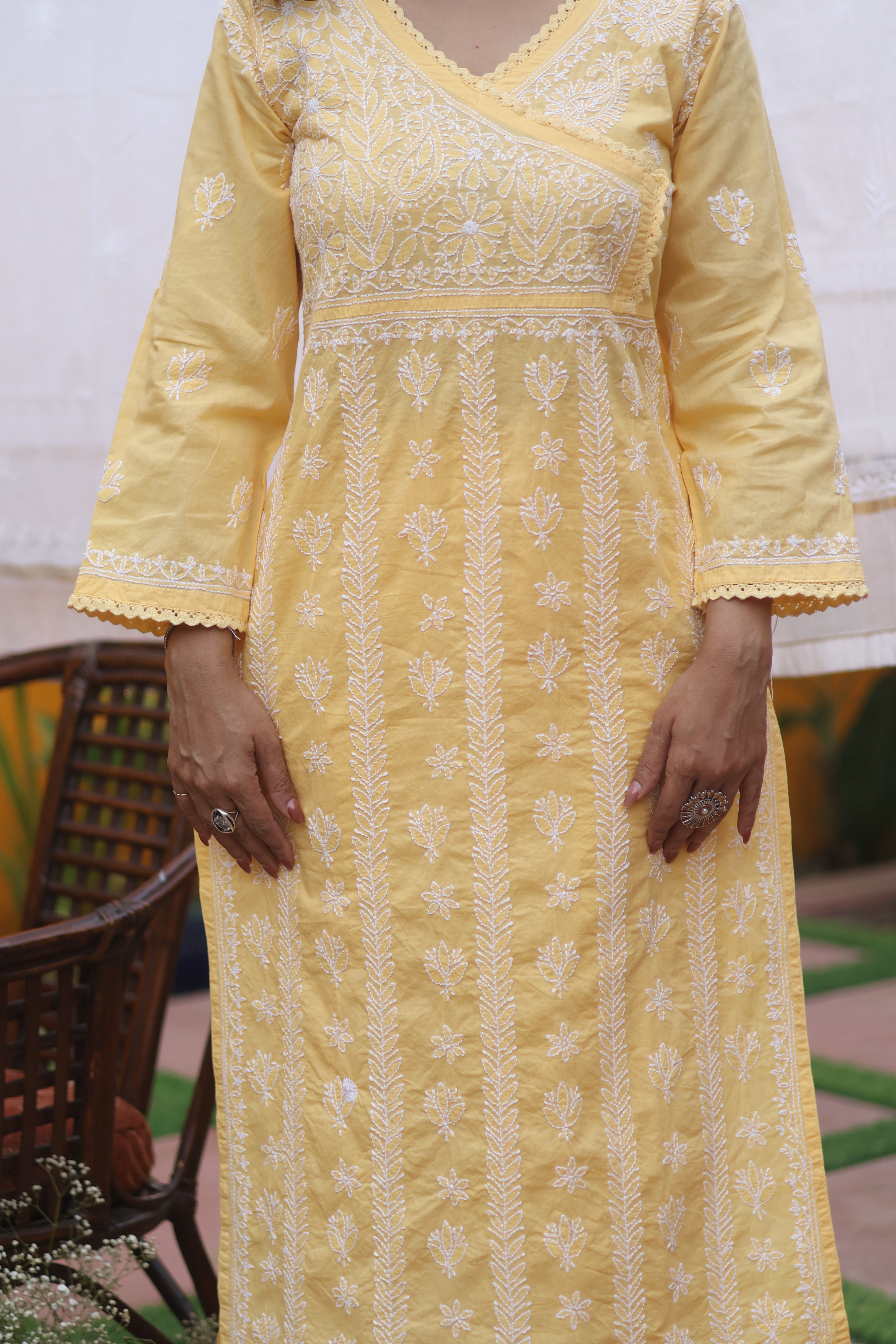 Yellow Angarkha Cotton 2 Piece Set