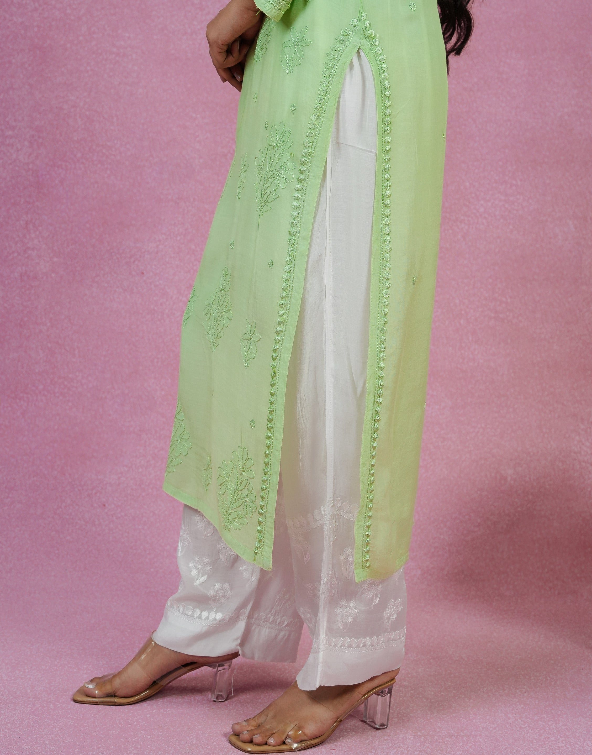 Green Muslin Long Kurti - Ghaaspatti and Bakhiya