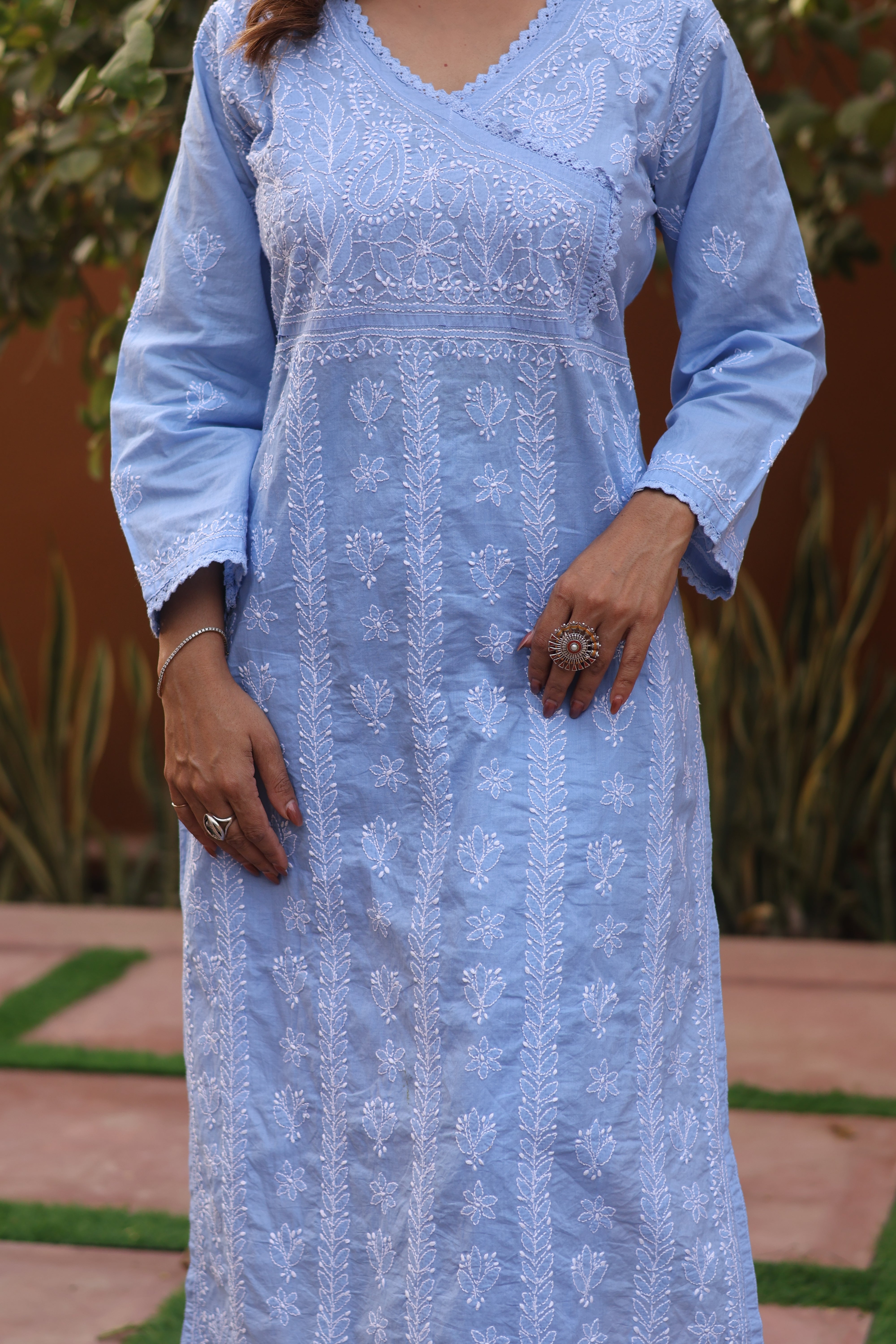 Blue Angarkha Cotton 2 Piece Set