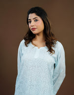 Urviya Chikankari Muslin Short Kurti - Silk Thread Full Jaal Work Light Blue