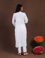 Urviya Chikankari Mul Cotton Long Kurti - Full Jaal White