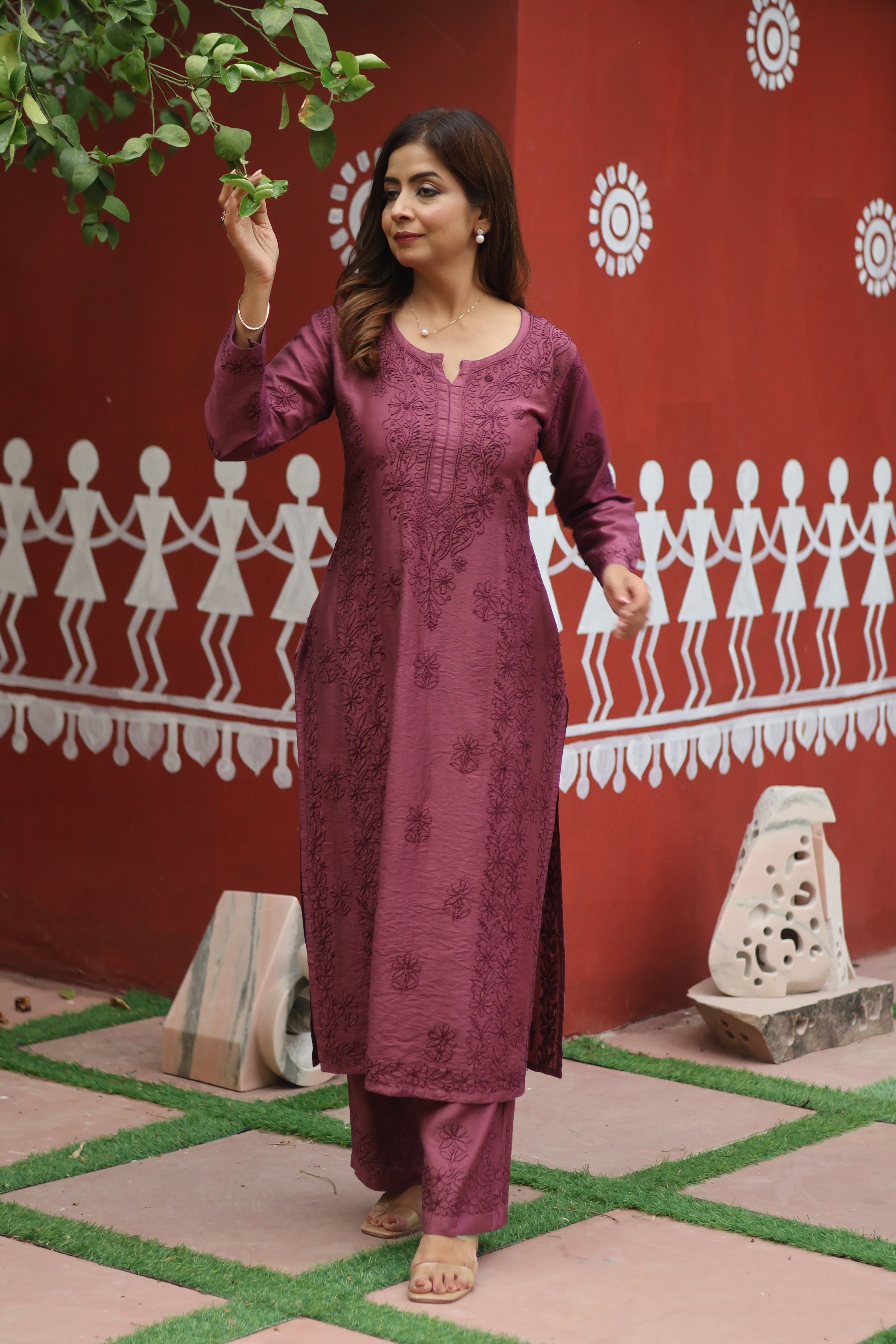 Onion Chanderi Bakhiya 2 Piece Set