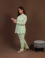 Urviya Chikankari Co-ord Set Maheshwari Cotton Light Green