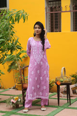 Purple Mul Chanderi Long Kurti