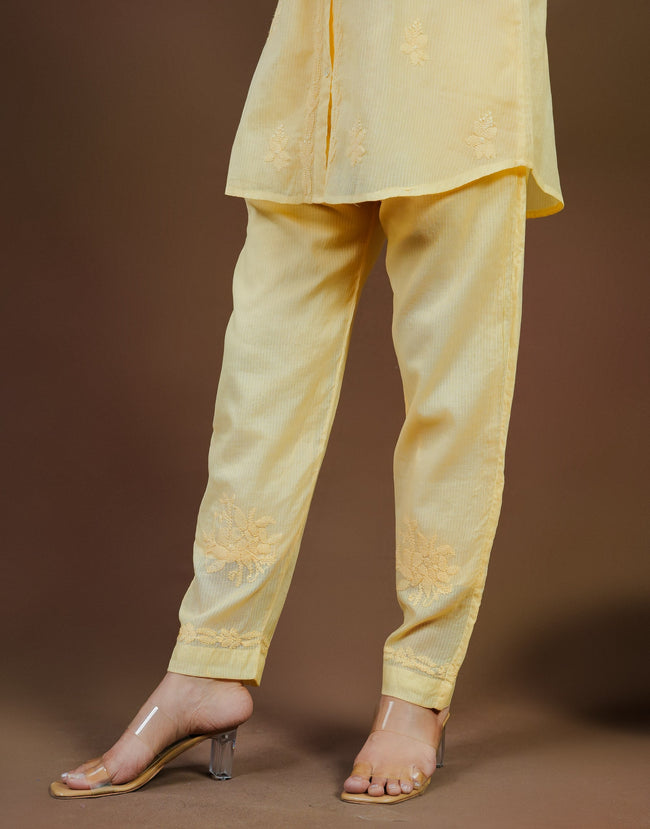 Urviya Chikankari Co-ord Set Maheshwari Cotton Yellow