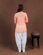 Urviya Chikankari Muslin Short Kurti - Silk Thread Full Jaal Work Peach