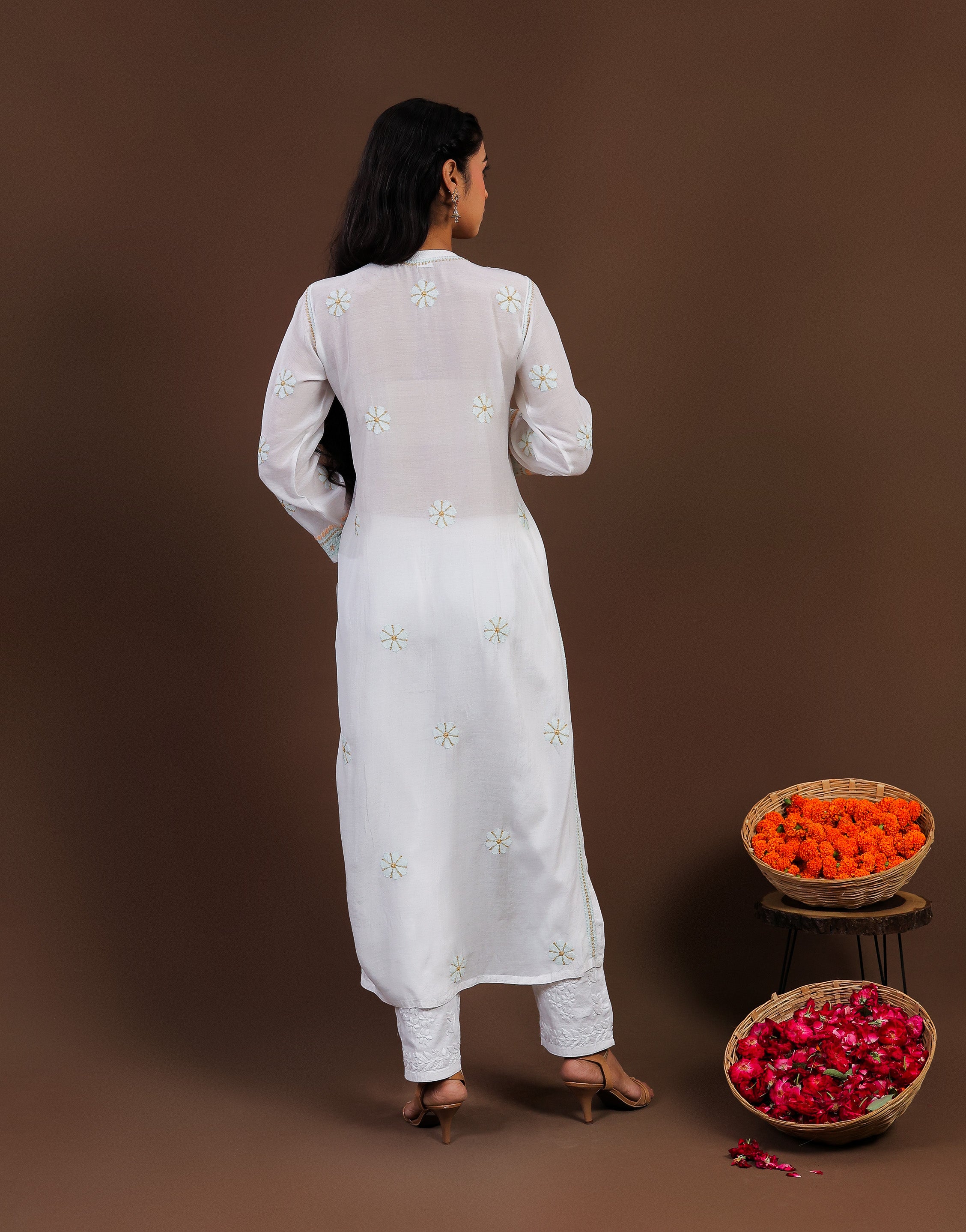 Urviya Chikankari Muslin Long Kurti Blue -  Colour Thread