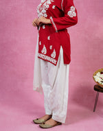 Urviya Chikankari Rayon Short Kurti Red
