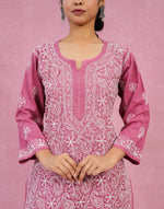 Urviya Chikankari Mul Cotton Long Kurti - Full Jaal Purple