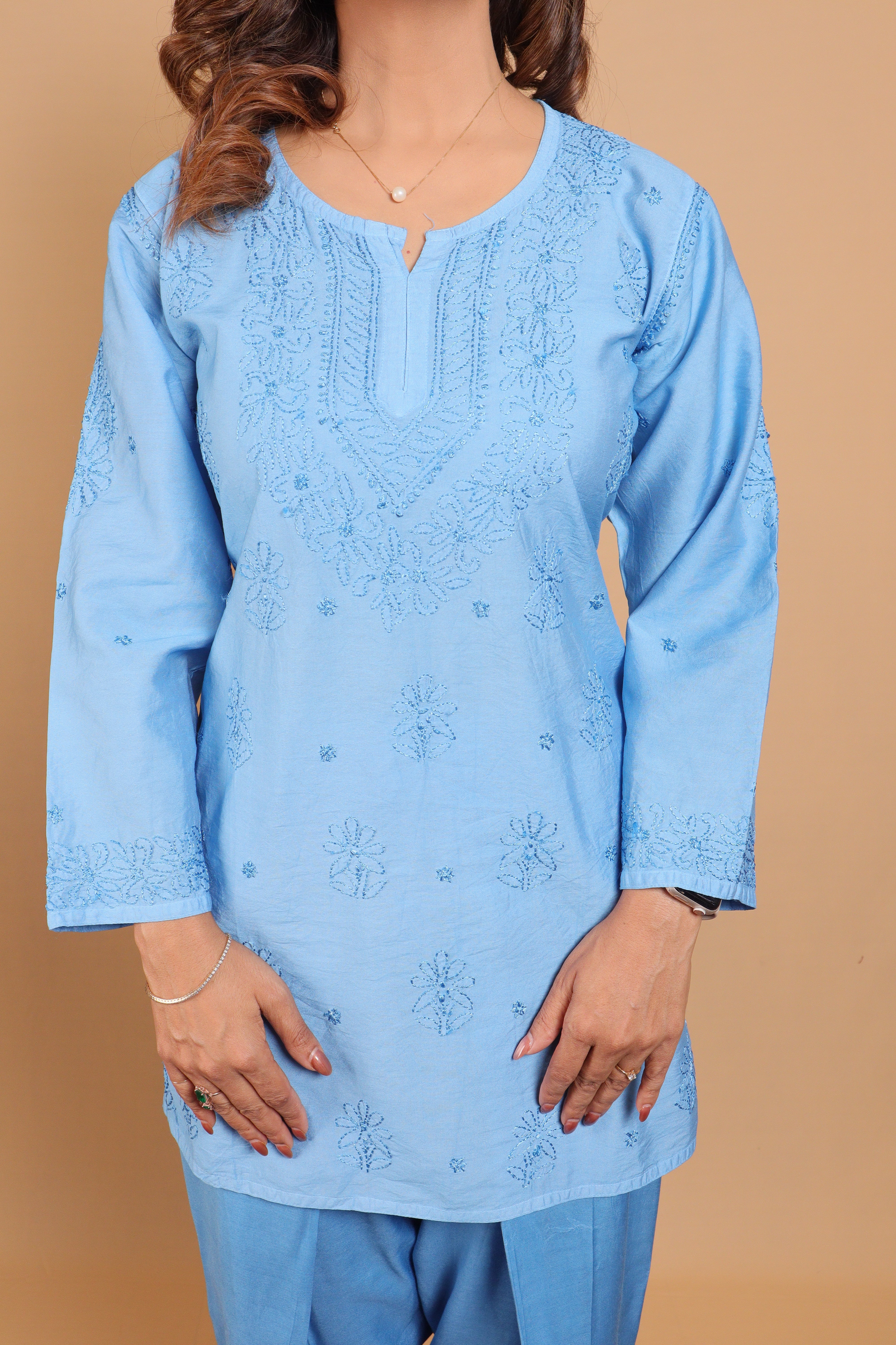 Blue Chanderi Short Kurti