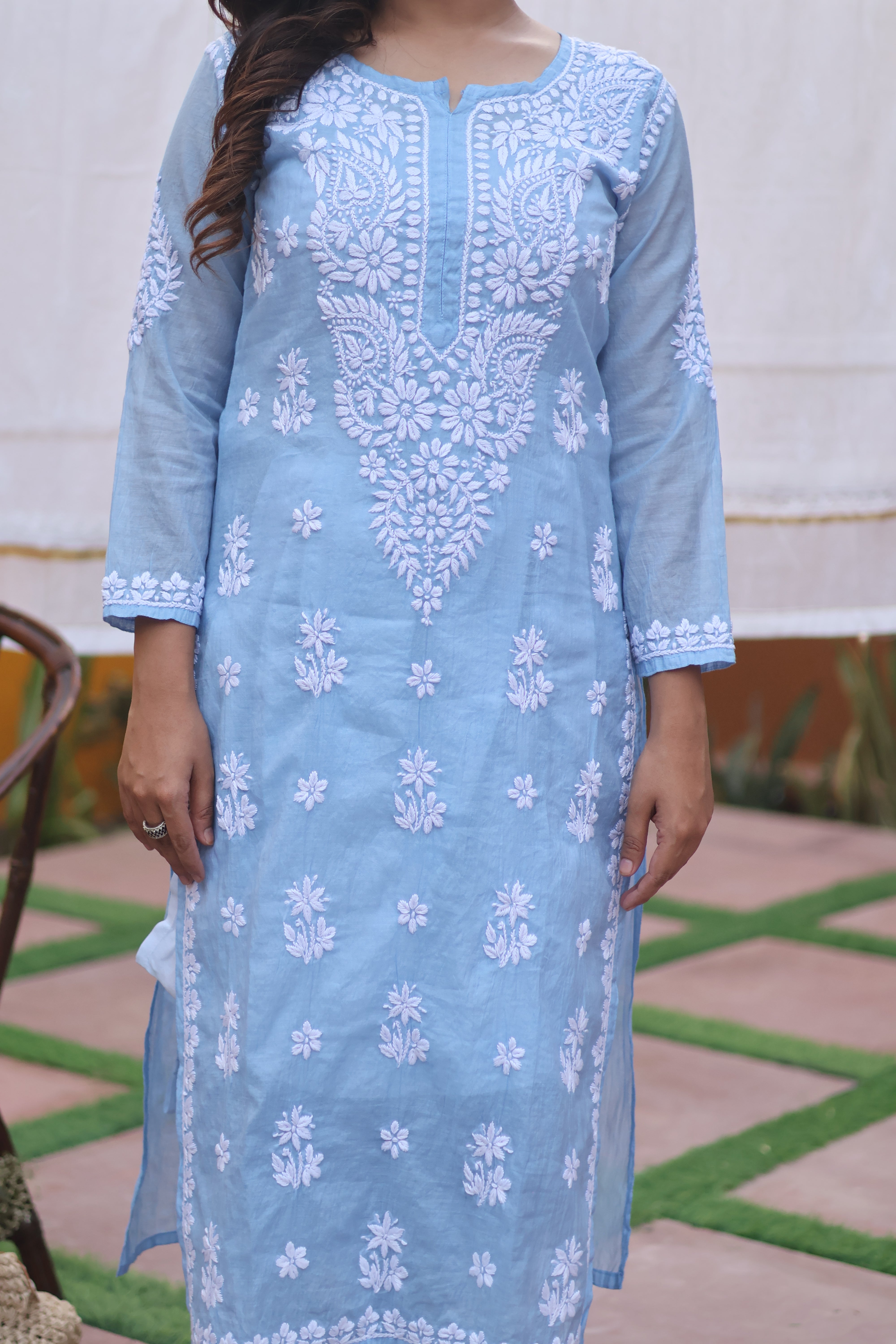 Blue Mul Chanderi Ghaspatti 2 Piece Set