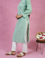 Urviya Chikankari Cotton Long Kurti Full Jaal Work Dark Green