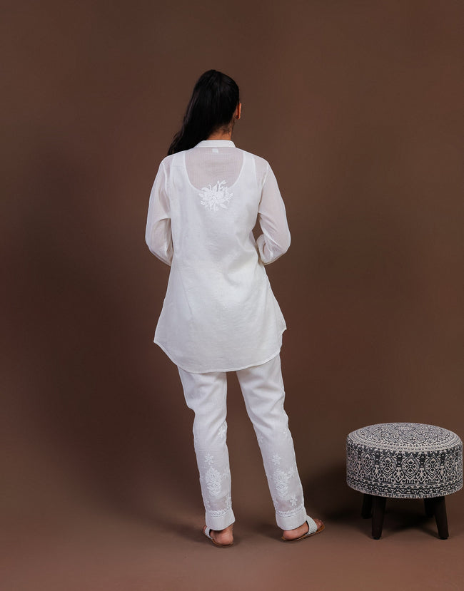 Urviya Chikankari Co-ord Set Maheshwari Cotton White