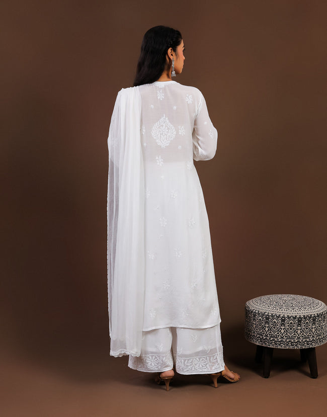 Urviya Chikankari Long Kurti Muslin White - Katdaana & Jaal Work