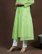 Urviya Chikankari Kota Doria Long Kurti - Shrug Style Green