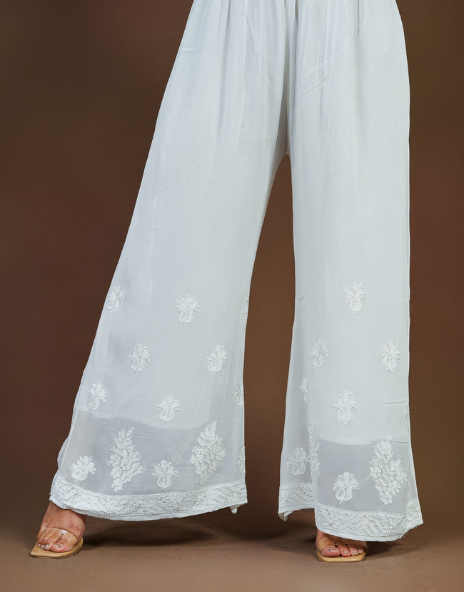 Urviya Chikankari Viscose Georgette - Pallazo White