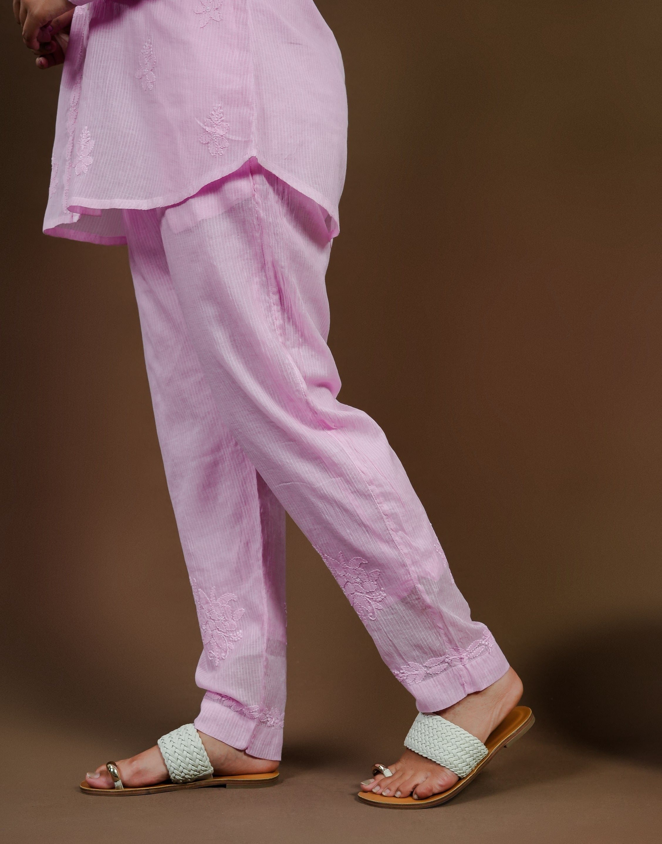 Urviya Chikankari Co-ord Set Maheshwari Cotton Baby Pink