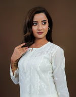 Urviya Chikankari Mul Chanderi Long Kurti – Straight Cut with Jaali Boota White