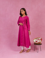 Urviya Chikankari Dobbie Cotton Long Kurti Angarkha Style Purple