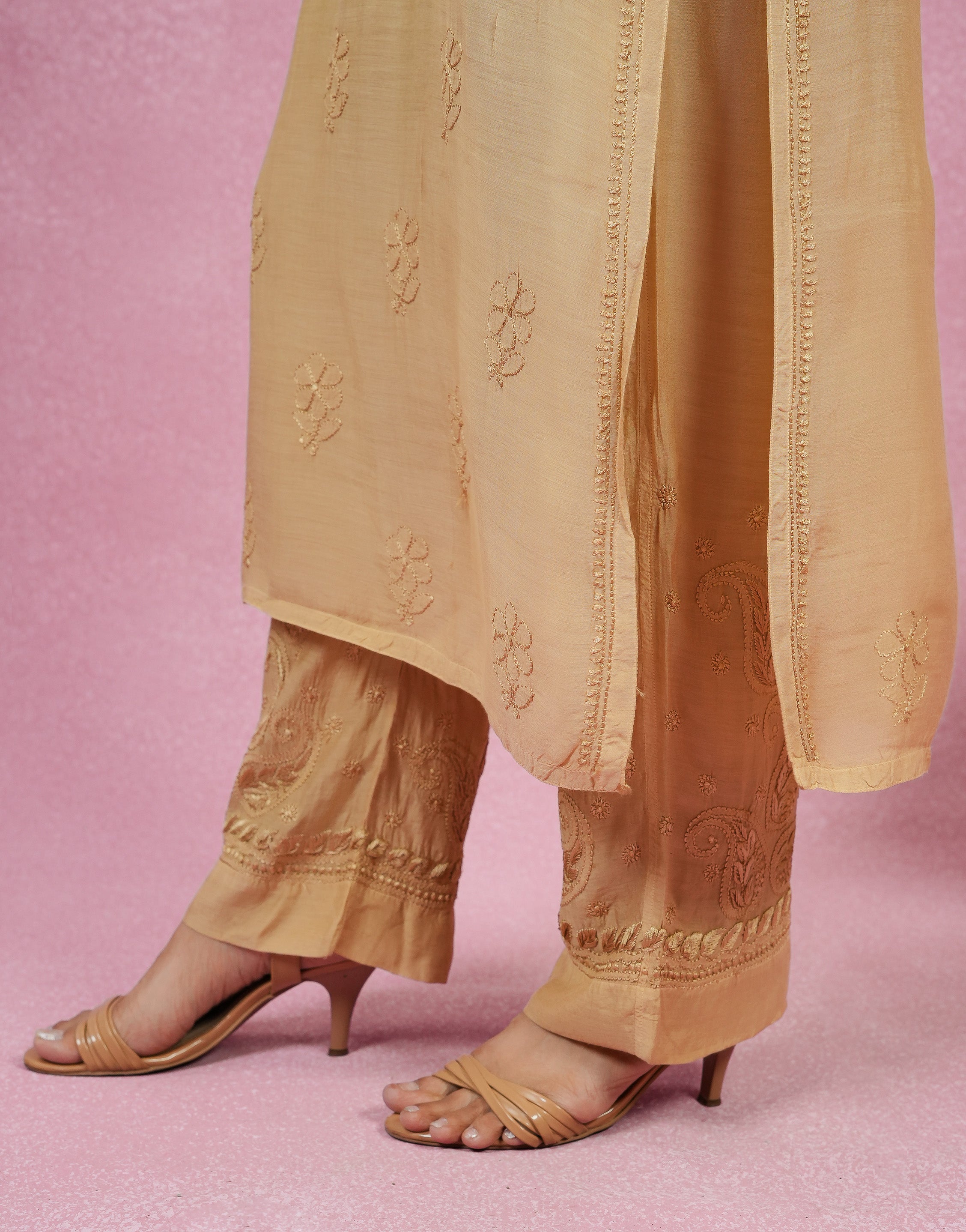 Light Brown Muslin 3 Piece Kurta Set