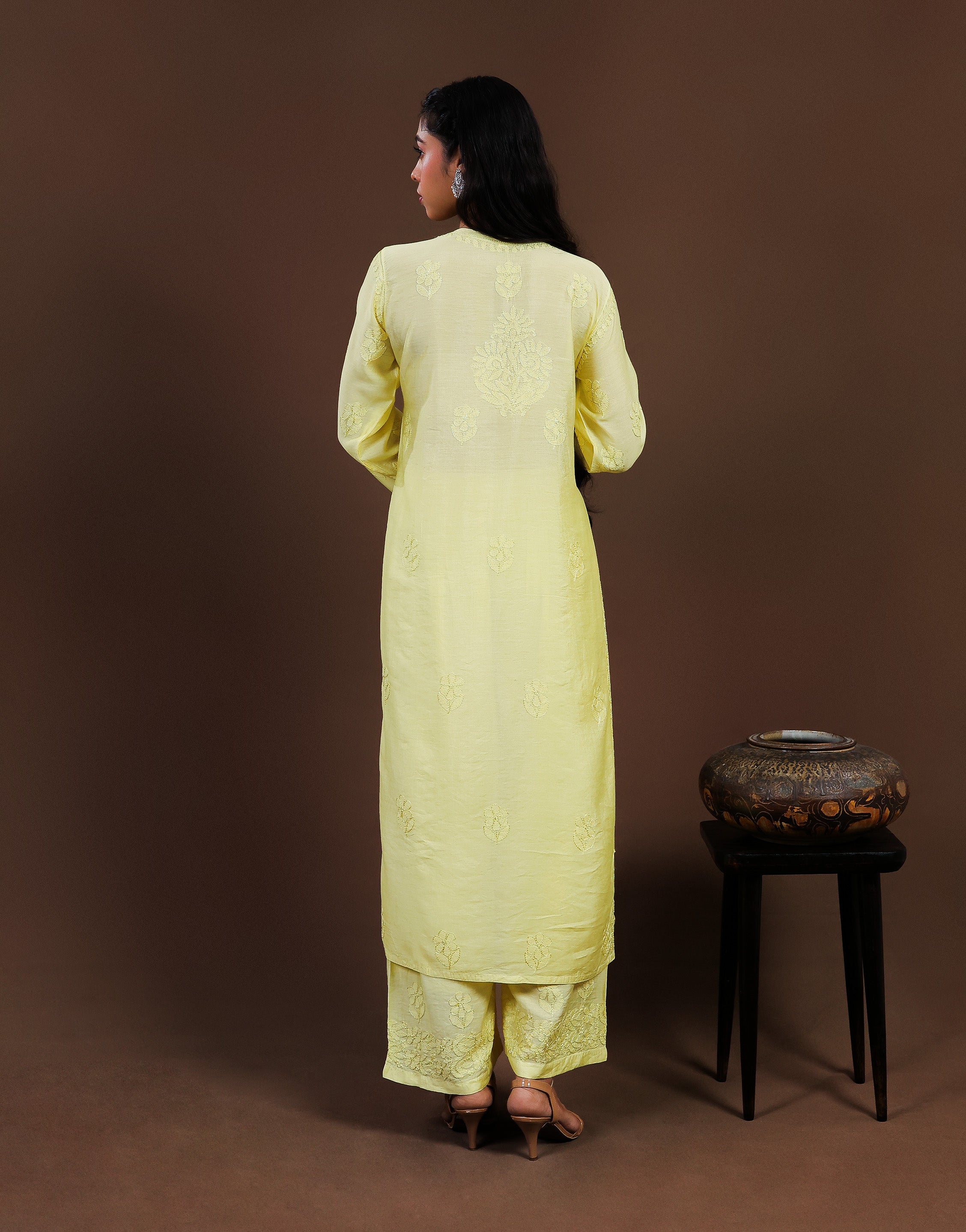 Urviya Chikankari Chanderi 2 piece Set Yellow